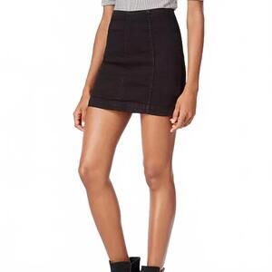 FREE PEOPLE Modern Femme Novelty Black Mini Denim Skirt SIZE 4 GRUNGE 90s